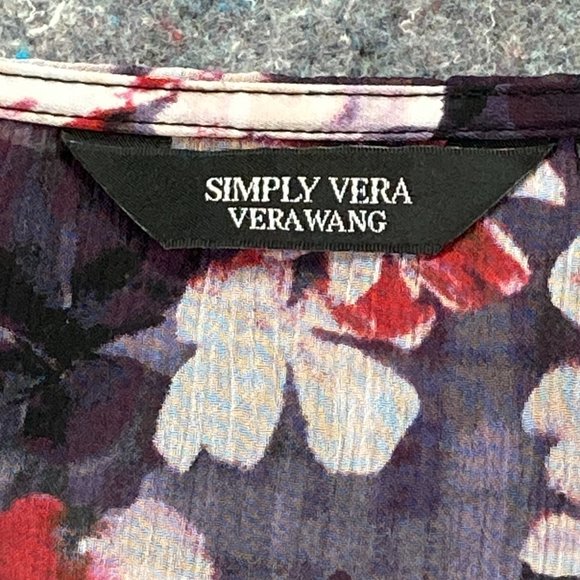 Simply Vera Vera Wang Womens Purple Floral Short Sleeve Scoop Neck Size Small - Picture 2 of 9